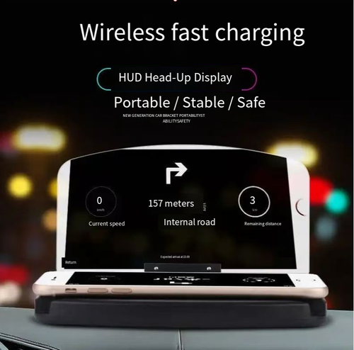 Wireless charging phone holder with HUD head-up display, car navigation, foldable, high-definition car head-up display.