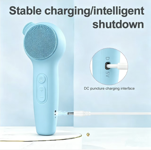 Rechargeable silicone multi-functional facial cleansing device, with divided soft rubber brush heads that can deeply clean blackheads and sebum, and multiple vibration adjustment levels. It also has a built-in red light heating function, which can assist in the absorption of essence. It is fully waterproof and easy to clean, has wireless power supply and portability, combines cleansing and massage functions into one, suitable for all skin types for home skincare use.