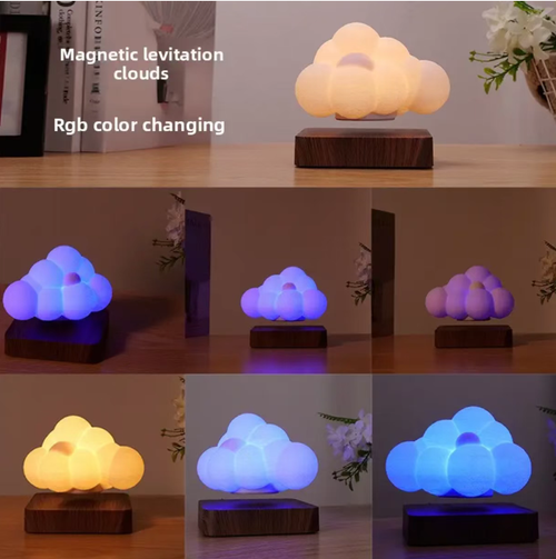 Magnetic levitation makes the clouds float on the wooden base, with a matte texture enveloping soft light. Touch control to switch between RGB colors, warm yellow for healing, and gradient for romance. The soft light is not dazzling, and it can be used as both a night light and a decorative piece. It fits well in bedrooms and desks. With a single charge, it has a long battery life. Bring the gentle touch of the clouds into your life. Hurry and place an order to bring it home!