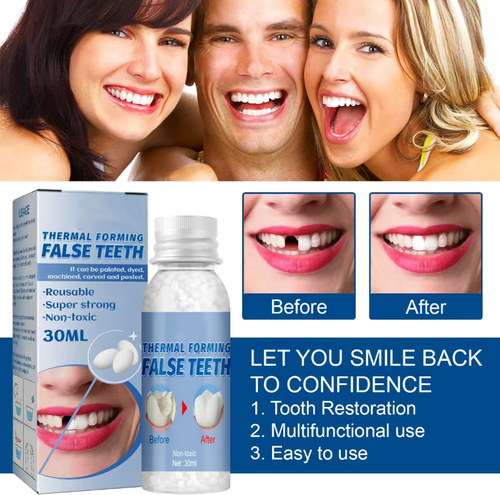 Order today and you will receive 5 bottles of the easy-to-use tooth filling hole repair kit - tooth filling glue. After heating, it can be applied to the missing tooth and can also be shaped uniquely through DIY techniques. It is portable and reusable. It is not for medical use, but is suitable for mild cases and helps avoid embarrassing situations in social settings. It will help you avoid smiling awkwardness in small occasions and add more fun.