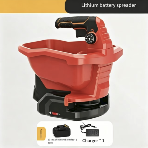 Wireless handheld spreader, compatible with universal lithium batteries, with adjustable output of nine levels. Large capacity hopper combined with centrifugal uniform spreading structure. It can be used for sowing, fertilizing, and spreading snow salt. The anti-slip grip provides a comfortable hold. The body is shock-resistant and easy to clean. It is highly efficient and labor-saving for outdoor management in gardens and vegetable plots.