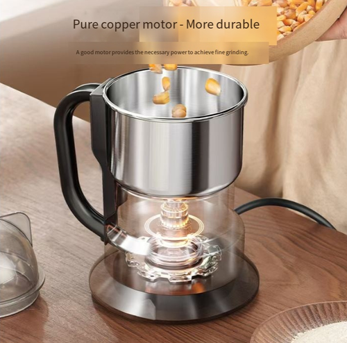 This stainless steel grinder solves the trouble of kitchen grinding materials. The 8-blade patented cutter head can finely grind the ingredients to the consistency of smoke, suitable for various types such as herbs, grains, and seasonings. The pure copper motor is durable, and the stainless steel inner container does not transfer odors and is easy to clean. It is small in size and saves space, allowing you to easily grind fine ingredients.