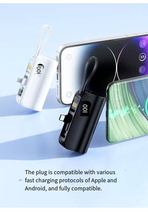 Capsule mini power bank, mini dock plug digital display mobile power bank 3-in-1 KC phone holder 10W dual-head built-in cable dual charging head