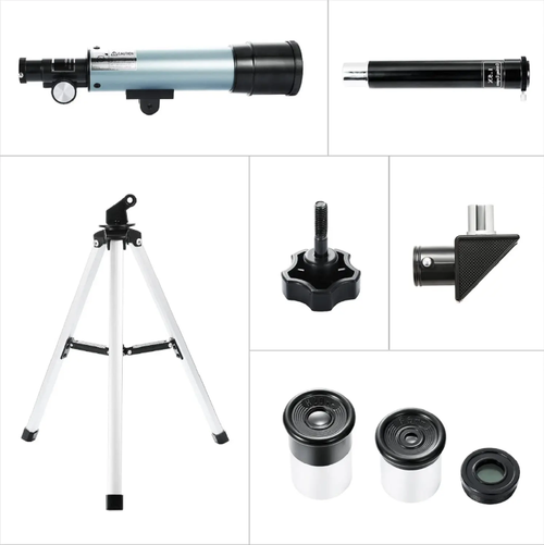 90x Space Telescope (with portable tripod): Equipped with two eyepieces - H20mm and H6mm, it has a 360mm focal length and a 50mm aperture. It can make planets and the moon appear much larger and brighter in front of your eyes. It is an excellent helper for astronomy enthusiasts to conveniently explore the universe. It presents the wonderful scenes of the universe before your eyes, which is truly astonishing!