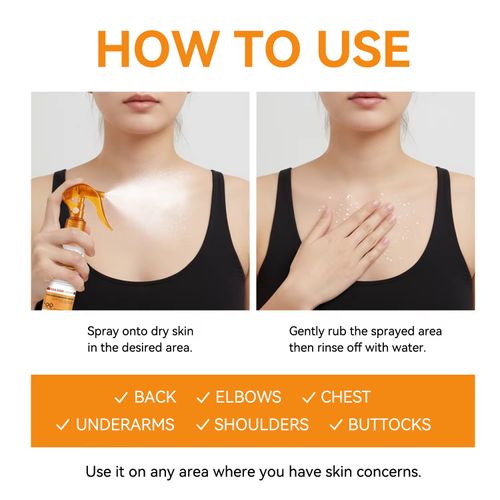 Order today and receive 2 bottles of Turmeric Brightening Body Spray: Just one spray does it all - exfoliates, brightens, and hydrates. The natural turmeric gently dissolves dead skin cells, combined with moisturizing essence, leaving the skin feeling neither tight nor sticky. In just 10 seconds, you'll achieve a smooth and radiant complexion, effortlessly capturing a refined appearance.