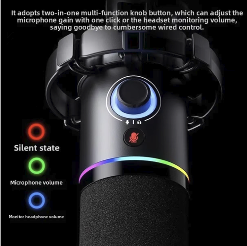 This dynamic microphone features a heart-shaped directional pickup that effectively blocks noise and delivers clear and full human voices. The RGB ambient light and physical knob provide convenient control. It is a two-in-one plug-and-play device, with a desktop stand that is stable and shock-resistant and comes with complete accessories. It is an essential audio recording tool for live streamers, audio recording and voice dubbing.