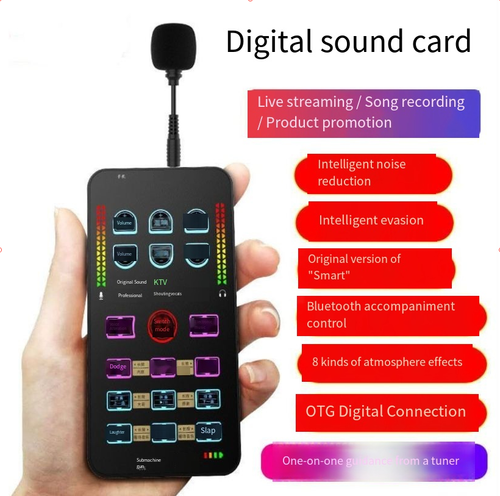 Voice Changer Full Kit Multiple Audio Effect BT Live Sound Cards Ultra-Thin Portable Live Sound Card Mic Tool Durable