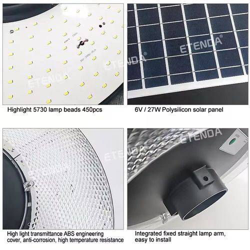 This new model UFO solar street lamp features a circular UFO shape, is powered by efficient solar panels, offers zero electricity cost and is more environmentally friendly. It is equipped with intelligent human body sensing technology, which makes the light intensity higher when people are present and lower when they leave. It is IP65 waterproof and durable. It is the ideal choice for landscape lighting in villas, residential areas and squares.