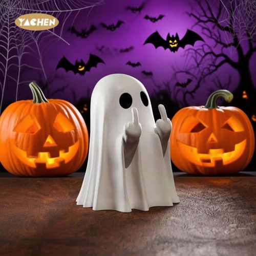Halloween Phone Stand Cute Funny Spooky Middle Fingerphone Holder Resin Ghost Figurine Halloween for Home Party Mobile