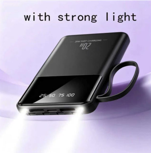 A 4-pin 20W fast charging portable power bank, ultra-thin and portable. It can charge multiple devices with just one cable. The LED digital display shows the battery level in real time. Multiple safety protections prevent battery damage. It can be used for outdoor travel and daily commuting. Easily say goodbye to battery anxiety. Always keep your device charged at any time and anywhere, making your travels more convenient.