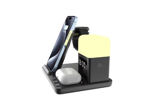 This 6-in-1 wireless charger can simultaneously charge iPhone, AirPods and iWatch wirelessly. It also integrates alarm, night light and clock functions. The wireless charging is convenient, the design is simple and elegant, and it is an intelligent companion for Apple users to keep their desktops tidy and enhance their productivity.