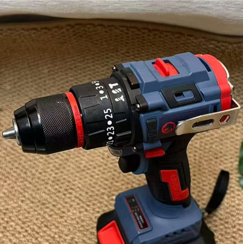 21V lithium battery impact electric drill, 13mm chuck, supports impact drilling and screwdriver functions. Multiple torque settings with adjustable speeds, equipped with working lighting lamp, handle with anti-slip feature, comes with hooks and safety lanyard. Wireless lithium battery design, suitable for operations on brick walls, wood and other materials, suitable for home decoration and repair.