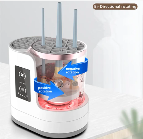 Lazyman Electric Makeup Brush Cleaning and Drying Machine. Press the button to start, it takes only 5 minutes to complete washing + spin-drying + drying. Rotate it in both directions to remove foundation residue. The 245W hot air dries quickly without clumping. It has 5 interfaces to fit all types of brushes. Wash multiple brushes at once, separate dry and wet parts to prevent mold. Dirty brushes from binge-watching shows become new and clean for makeup application!