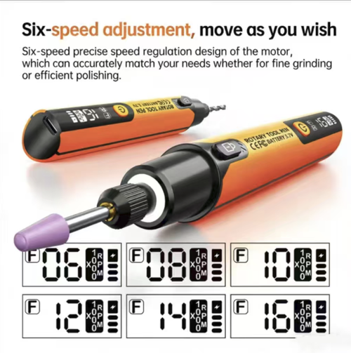 This mini handheld digital electric grinder features six precise speed adjustments and digital display visualization. It is equipped with Type-C fast charging and LED light, and comes with a full range of grinding accessories. With its pen-like portable design, it is an efficient tool for home DIY, model making, and fine maintenance. Make every polishing process full of a sense of control, and inject unlimited possibilities into home repairs and handicraft creations.