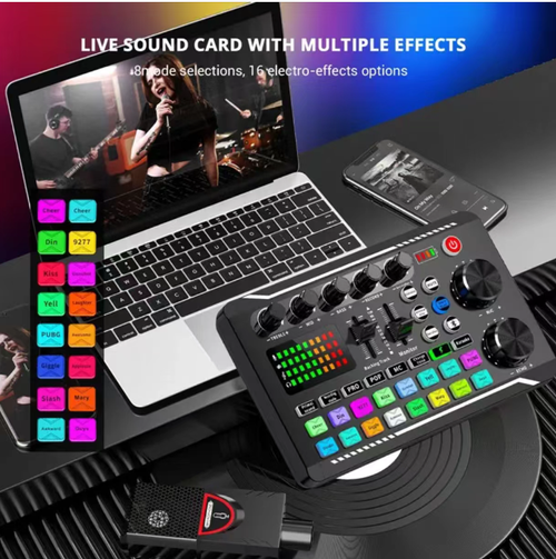 This multi-functional live sound card is a sound palette: 18 modes + 16 electronic effects, adjustable for high, medium and low frequencies, noise reduction, compatible with multiple devices without adapters, can be used while charging, suitable for live streaming, karaoke and other scenarios, simple and portable to operate, with one click, the sound becomes professional. You can use it as a mobile recording studio wherever you go.