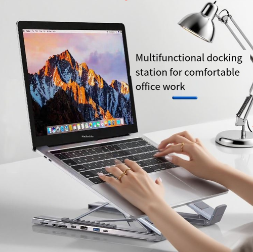 This multi-functional notebook stand docking station not only provides ergonomic support to relieve fatigue, but also integrates multiple interface docking stations to solve the connection problems of devices. Its open and hollow design ensures efficient heat dissipation. It can be folded for portability and is suitable for various scenarios such as office work, creative activities, entertainment, and business trips. It fully upgrades your digital life experience.