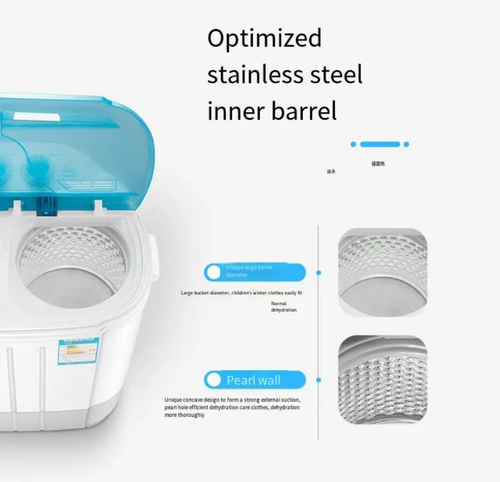This dual-bucket washing and drying portable washing machine is equipped with an upgraded diamond motor, providing powerful performance. The dual-bucket separation design ensures clean laundry and efficient dehydration. The thickened stainless steel inner drum protects clothes, achieving first-level energy efficiency for energy savings. The compact body is equipped with a power cord storage compartment, suitable for small spaces such as dormitories and rental accommodations.