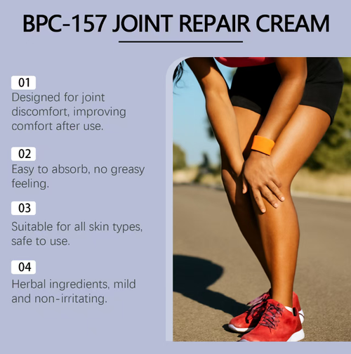 Order today and you will receive 3 boxes of BPC157 peptide active ingredient targeted joint repair cream. This BPC-157 combined care cream: directly targets the source of pain, relieves stiffness and swelling, is refreshing and non-greasy, easy to absorb, suitable for joints all over the body. Its mild formula is suitable for use by the entire family, allowing you to easily restore the flexibility of your joints.