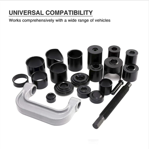 This 25-piece European-style multi-functional ball head wrench is made with a high-strength forged C-shaped structure. It is equipped with full-sized disassembly cups and adapters, enabling efficient disassembly and assembly of ball heads, C-type joints, and four-wheel drive components. It is sturdy, portable, and easy to store, making it a professional and reliable tool for automotive repair and chassis maintenance.