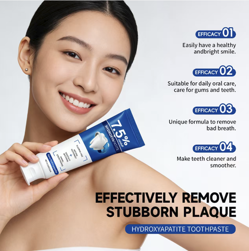 If you place an order today, you will receive 5 boxes of Japanese-developed dental regenerative technology nano-hydroxyapatite toothpaste. This toothpaste contains 7.5% nano-hydroxyapatite and can repair tooth enamel, alleviate sensitivity symptoms, gently remove yellowing and stains, and is a fluoride-free formula, suitable for family use. It helps restore the health and luster of teeth and protects a confident smile.