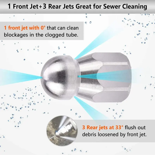 This sewer dredge has a triple impact force, known as the Water Rat. It is equipped with a special wear-resistant nozzle, and the water pressure rises instantly. Whether it is clumps of oil, hair, food residues, or stubborn dirt hidden deep in the pipes, they can be accurately penetrated and powerfully flushed out. It can clear the blockage in 10 seconds. The flexible and thickened hose can easily shuttle through various bends and pipes, covering all scenarios.