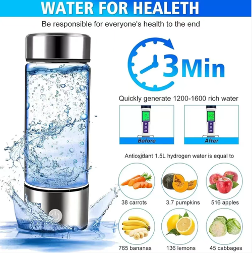 This hydrogen-rich water cup: It can produce 1200-1600ppb high-concentration hydrogen water in just 3 minutes. Its antioxidant power is equivalent to that of hundreds of fruits and vegetables. It is made of food-grade glass and equipped with Type-C charging port. It is portable and easy to use, suitable for office workers, beauty enthusiasts, and senior citizens. It makes drinking water a convenient and healthy daily routine.