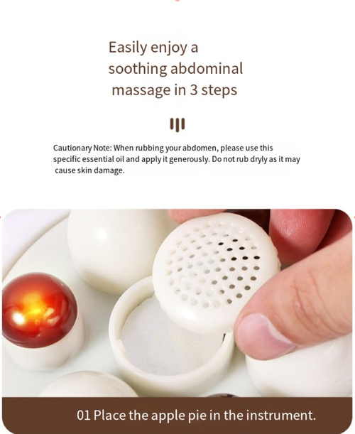 Intelligent abdominal massage device, which can promote defecation and help slim the waist. It also features red light heating, making the abdomen warm. The massage head mimics professional techniques, deeply relaxing the abdomen. The operation is simple, allowing for easy initiation of comfortable abdominal care.