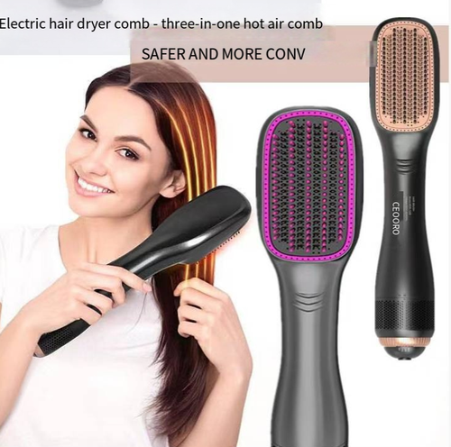 This three-in-one hot air comb combines the functions of blowing hair, straightening hair and curling hair. It features multiple speed settings and temperature control. The rounded comb teeth reduce the pulling of hair strands. It can dry hair while shaping it, using hot air for styling and then cooling it for setting. It is multi-functional and can be used for various hairstyles at home. After use, wait for it to cool down before storing it.