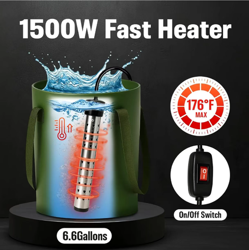 Portable outdoor shower unit: 6.6-gallon folding bucket + 1500W rapid heating + intelligent pump, precise temperature control. 6000mAh long-lasting battery life, IPX7 waterproof and anti-slip, four shower modes, hose suction cup holder for flexible installation. Foldable for easy storage, suitable for all outdoor activities including camping and driving. Easily bring a comfortable bathroom to the outdoors.