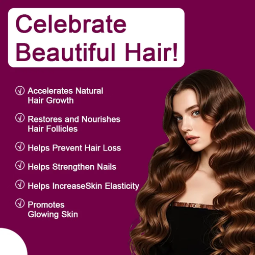 If you place an order today, we will send you a total of 2 bottles of hair strengthening vitamin capsules. The total quantity is 240 capsules. The advanced hair growth capsules contain 10,000 micrograms of biotin and collagen. They help prevent hair loss and make the hair thicker. After one month, the hair will become thicker. Take 2 capsules per day. In addition, it also has skin care and nail strengthening effects. Its ingredients are pure and do not contain any additives.