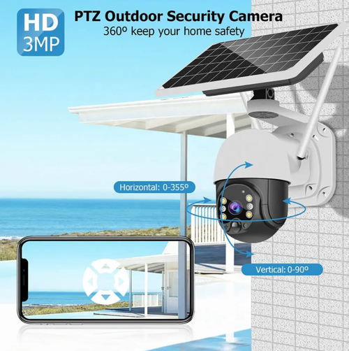 Human Body Sensing Motion Tracking,Solar-powered surveillance camera, solar power supply without wiring, 3000K pixel + PTZ pan-tilt-zoom, automatic tracking of human movement, IP66 waterproof, two-way voice + remote viewing, the ideal choice for outdoor security monitoring.