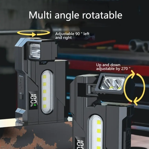 Portable magnetic suction work lamp, an excellent tool for work lighting. It can be adjusted in multiple directions. The magnetic suction + pen holder design frees your hands. Red and white dual light sources meet the requirements of lighting and warning. TYPE-C fast charging + digital power display. High-brightness LED bulbs clearly illuminate details. Suitable for various scenarios such as auto repair, electrical work, and outdoor use. It is the bright support for mobile work.