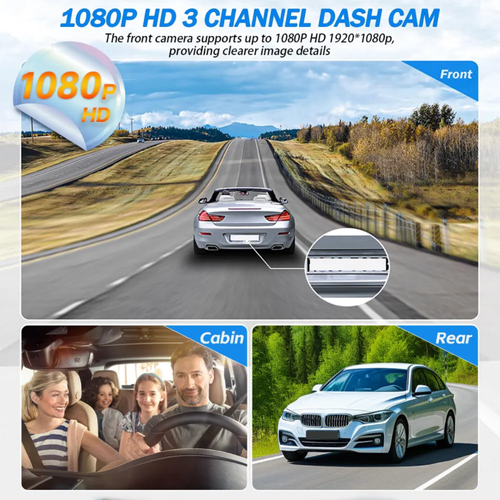 The three-lens dashcam, with panoramic vision + smart mobile connection, maximizes driving safety and makes every trip safe and worry-free. The three lenses work together to leave no blind spots. The mobile phone is connected with one button, and the operation is ridiculously convenient.