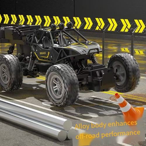 A six-wheel four-wheel drive alloy climbing vehicle, featuring six-wheel drive and independent shock absorption system, with strong grip. It can easily conquer 45° steep slopes, steps and other terrains. The alloy body is impact-resistant and durable. 2.4G remote control with no delay up to 150 meters, USB charging for long-lasting power. It is an excellent choice for hardcore players to collect and for children to play with.