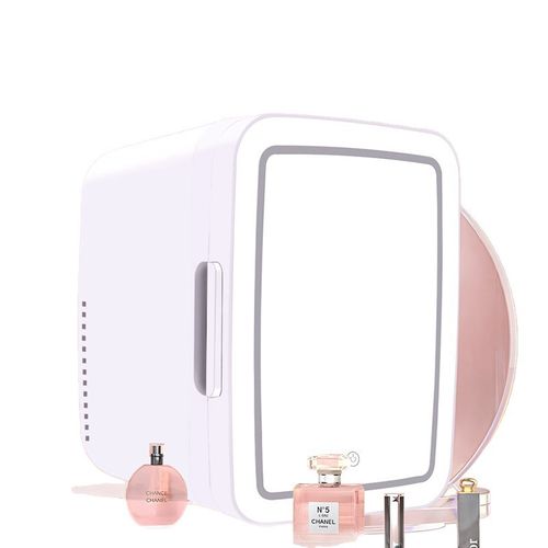 This mini fridge has a cute and delicate appearance. Its milk white color is very versatile and practical. It can hold drinks and cosmetics. It operates quietly without making noise. It can be adjusted to both cold and warm temperatures. It also has a makeup mirror for convenient touch-ups and skin care. It's a great choice for small spaces with big functions!
