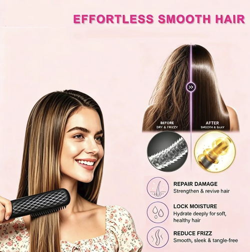 Wireless charging portable straightening comb, with three adjustable temperature settings, gentle and protective for hair without causing damage. It can straighten hair, raise the crown, style bangs and curly hair. Type-C fast charging provides long battery life. The compact design makes it convenient to carry around for styling during commutes or travels. Easily create a delicate and smooth atmosphere of hair.