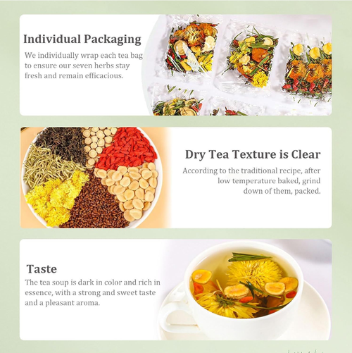 Supplementing Kidney and Liver with Chrysanthemum and Gardenia Tea: This tea is scientifically formulated with high-quality chrysanthemum and gardenia, helping to enhance metabolism of the kidneys and liver, and clearing and eliminating dampness and heat. It comes in individual packages, ready to be brewed and consumed immediately. Order today and you will receive 3 packages totaling 60 small packages. Drink one cup a day and regain your energy and enjoy a peaceful sleep.