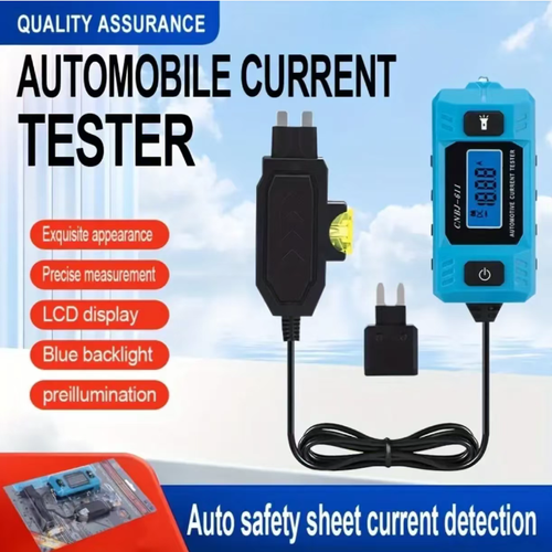 Car fuse current tester: Plug-in compatible with multiple vehicle models. The LCD blue screen is clear even in dim light, showing the current precisely in real time. It is easy to detect overloading, short circuits, and other faults. Compact and portable. The interface cables are reinforced and durable. It is suitable for self-inspection by car owners and automotive repair operations. Circuit problems can be identified with just one test.