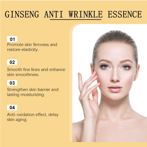 Order today and you'll receive 2 bottles of Ginseng Anti-Wrinkle Essence, Delan Shen Fragrance + Moisturizing Texture. Gently pat it into the skin, and the Ginseng essence will support sagging skin, reduce fine lines, and make your face firm and tight even after a long night. It's suitable for dry, sensitive, and oily skin. This product combines anti-wrinkle, tightening, and brightening effects. The more you massage it, the tighter and brighter your face will become.