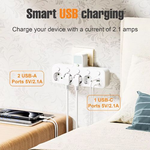 Once you place the order, you will receive 2 intelligent charging safety and convenient device sockets with 4 independent control AC sockets, 2 USB-A fast charging interfaces, and 1 Type-C charging interface. The casing has a flame-retardant and high-temperature-resistant performance of 750℃, and supports 5000 plug-and-unplug durability. It is suitable for various scenarios such as travel, home use, and office, and can power 7 devices simultaneously - truly a charging powerhouse.