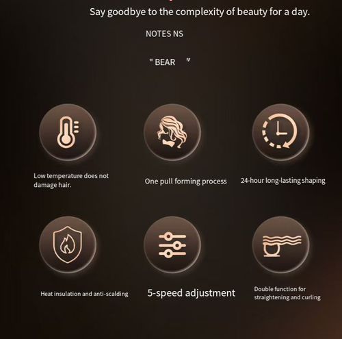 Low-temperature anti-scorching cold air straightening device: 82° curved edge design, featuring ceramic heat-conducting coating, dual hair protection black technology, 5 precise temperature adjustment modes, suitable for fine and thick hair, completing straightening and curling hairstyles in one step. 24-hour lasting styling, no need to get up early to quickly create a curling effect, easily achieving natural and undamaged fluffy curls. Hurry and place your order now!