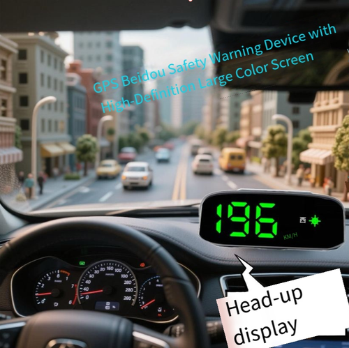 太阳能HUDDirect Solar-Powered Wireless Car Head-Up Display Universal GPS Compass Green Light Speed and Time Indicator
