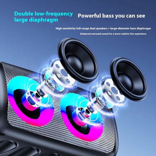 Party atmosphere booster! This Bluetooth speaker features dual 5W speakers + surround sound. Listening to music feels like being in the actual venue. It comes with a microphone + a rotating phone stand, allowing you to start singing at any time. The colorful lights dance along with the rhythm, making it a must-have for night events. It is shockproof, water-resistant, and has a 8-hour battery life. It is suitable for picnics, camping, and family parties.
