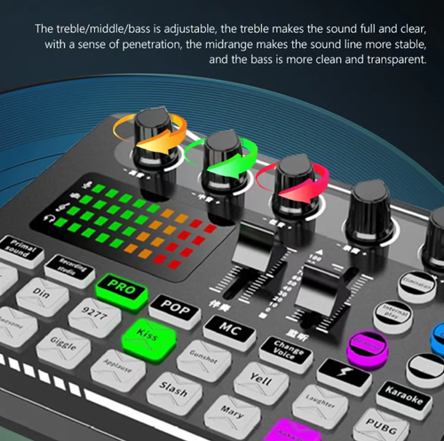 This multi-functional live sound card is a sound palette: 18 modes + 16 electronic effects, adjustable for high, medium and low frequencies, noise reduction, compatible with multiple devices without adapters, can be used while charging, suitable for live streaming, karaoke and other scenarios, simple and portable to operate, with one click, the sound becomes professional. You can use it as a mobile recording studio wherever you go.