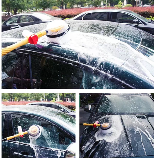 This automatic rotating car wash brush: Connect the water pipe and it will start rotating and spraying foam immediately. The soft bristles will not damage the car paint. The extendable long handle can cover the roof and bottom of the car. It is highly efficient and effortless for cleaning. The installation is simple and does not take up much space. You can clean your car at home with professional-level cleanliness, saying goodbye to the queues at car washes and scratches.