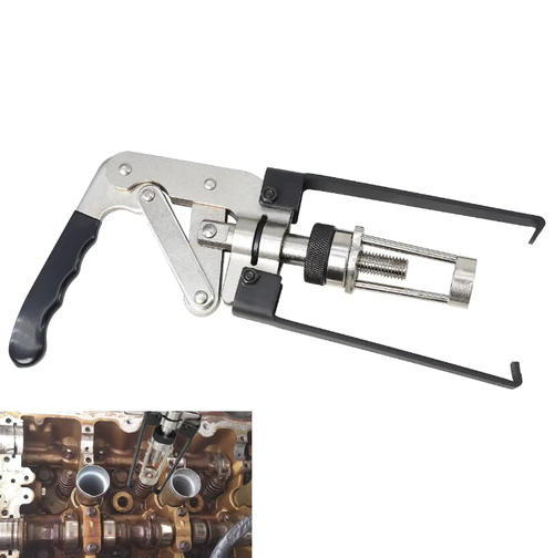 Alloy steel quenched universal clamp with no disassembly design. Lever design for increased efficiency. No need to remove the cylinder head. Single person can install and remove valve springs and oil seals. The knurled chuck grips firmly without slipping. Suitable for automotive and motorcycle engines. Eliminates the cumbersome steps of removing the cylinder cover. An efficient tool for auto repair and maintenance.