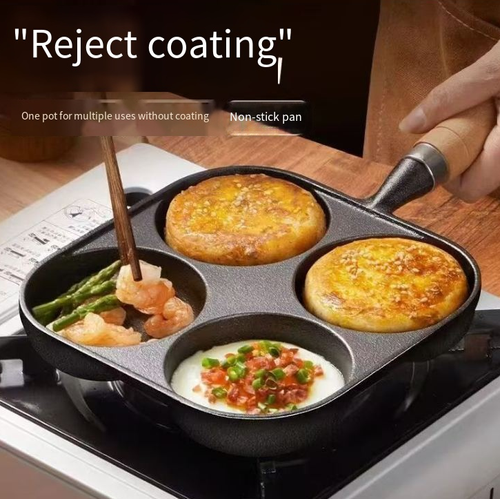 4-Hole Frying Pot Thickened Omelet Pan Non-stick Egg Pancake Steak Cooking Egg Ham Pans Dual Purpose Cookware Pan