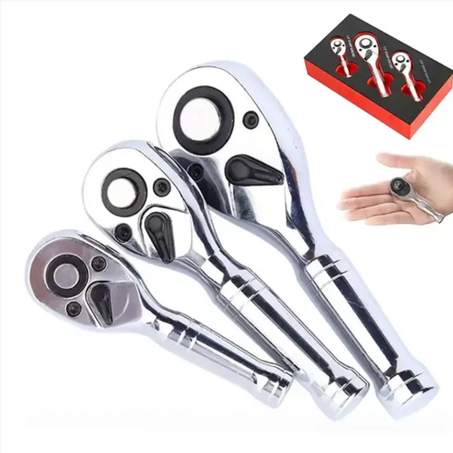 3-piece set - -72-tooth quick socket ratchet wrench, with 72 teeth for precise structure, 5° swing allows for direction change, two-way adjustment + quick-release button, doubling the efficiency of screw removal and installation. Made of chrome-vanadium steel, it is durable and rust-resistant, an excellent tool for mechanical maintenance and home disassembly, allowing for faster screw tightening.