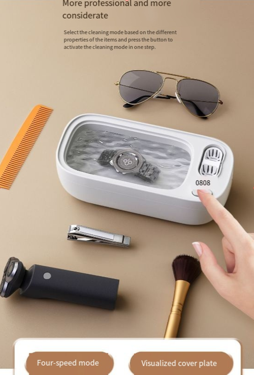 Ultrasonic cleaning machine! It can clean dirt in crevices in just 3 minutes, 10 times faster than hand washing. It can clean glasses, jewelry, and braces. With one button start, it operates fully automatically. Just add water and place the items, and wait for them to be cleaned. After cleaning, they look brand new. All fingerprints and oil stains are removed. It runs quietly without disturbing. No need for detergent, and it's still clean. The physical vibration leaves no residue.