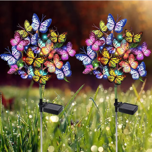 Order today and you will receive 2 solar butterfly floor lamps. The butterfly wings are used as garden decorations during the day and automatically emit warm and soft light at night. No wiring required, zero electricity cost. They are waterproof and durable, creating a romantic and lively summer night atmosphere in your garden or terrace. High practicality makes it an ideal companion for outdoor spaces.